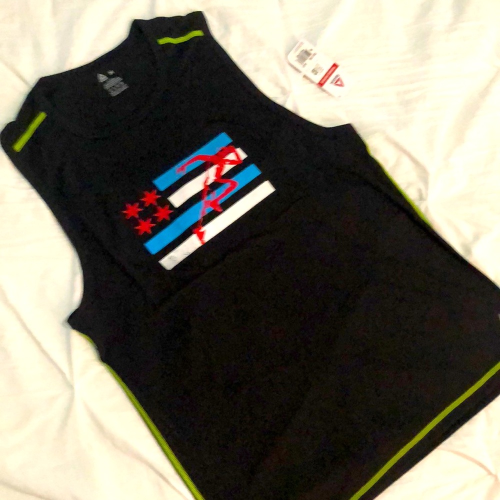 Reebok athletic tank, black and original flag print, wicking moisture fabric NWT